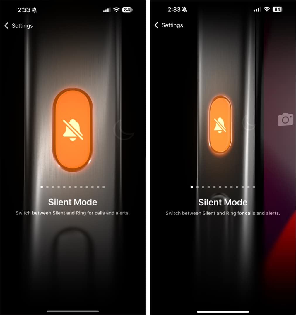 Action Button settings on an iPhone.