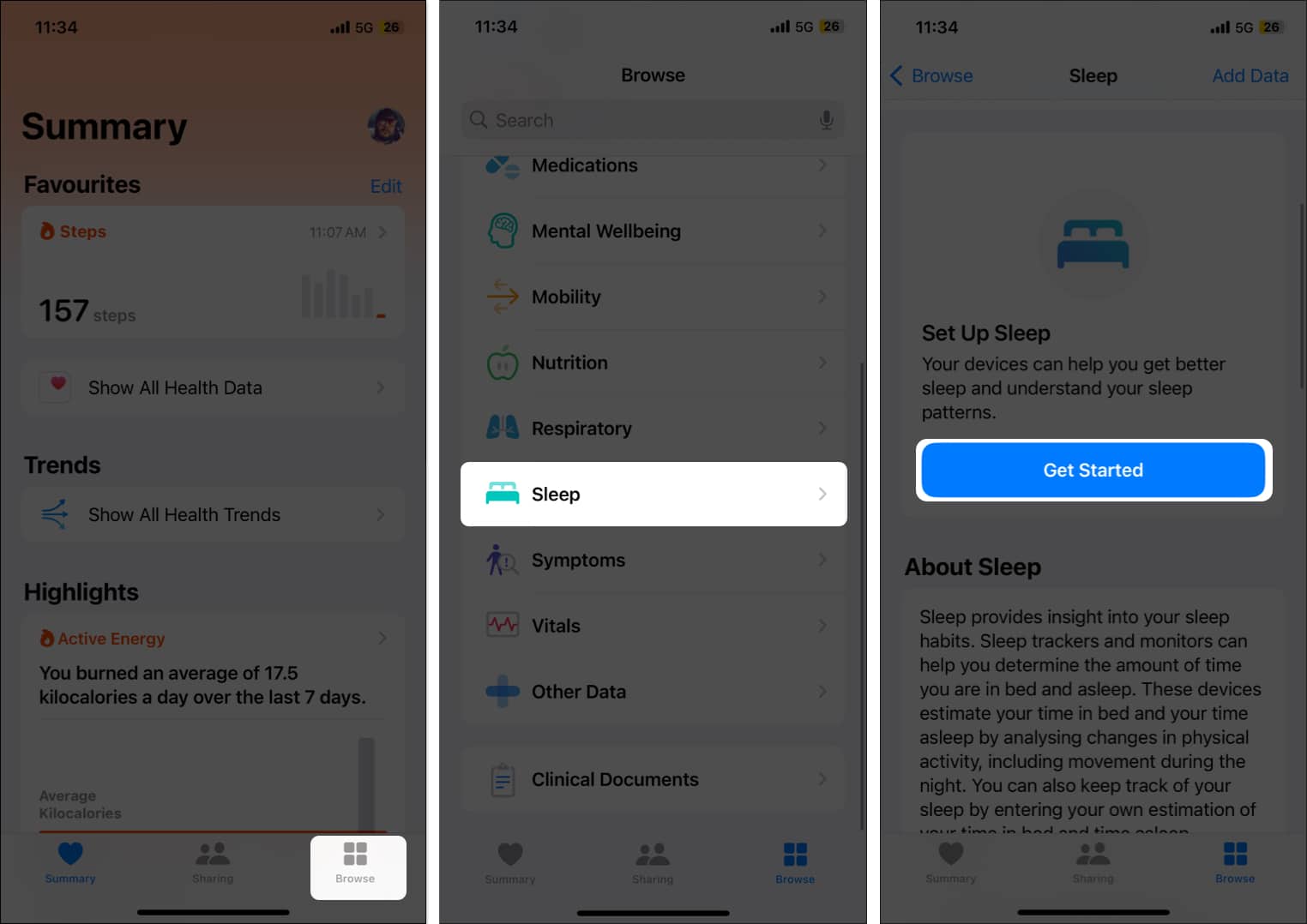 Setting up a Sleep Schedule in the Health app on an iPhone.