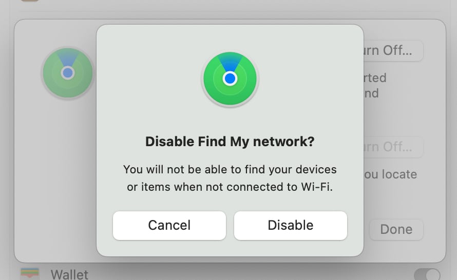 Disable Find My network confirmation prompt.