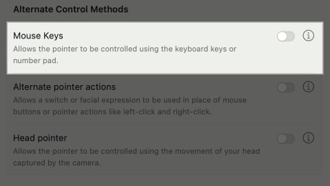 Toggled off Mouse Keys option on a MacBook.