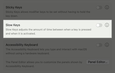 Toggled off Slow Keys option in MacBook System Settings.