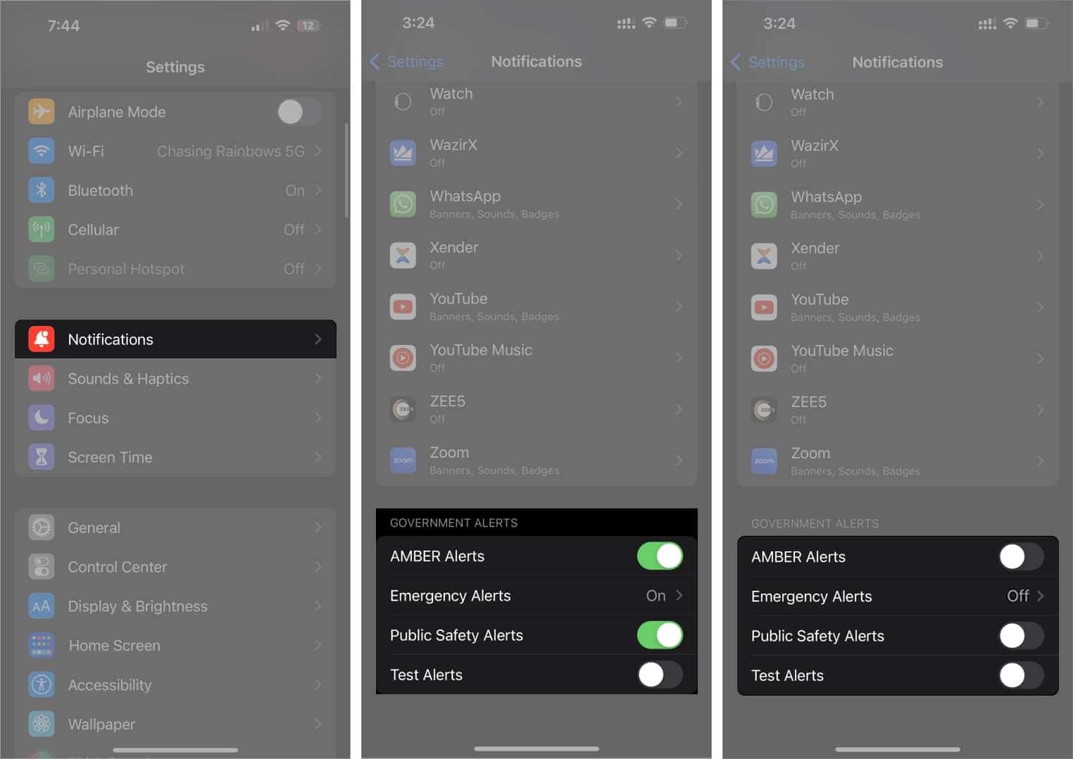 Turning off various Government Alerts on an iPhone.
