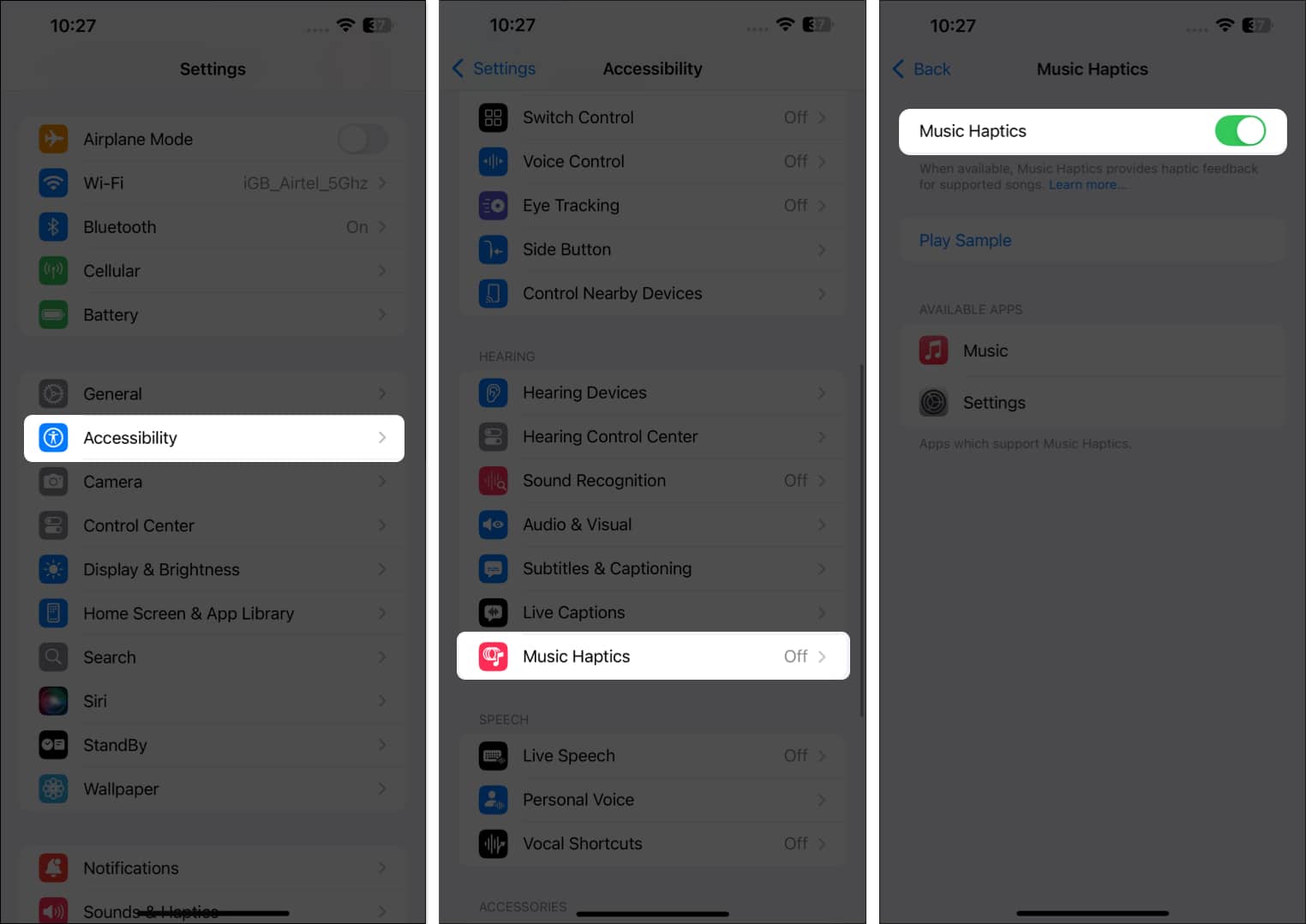 Turn on Music Haptics on iPhone.