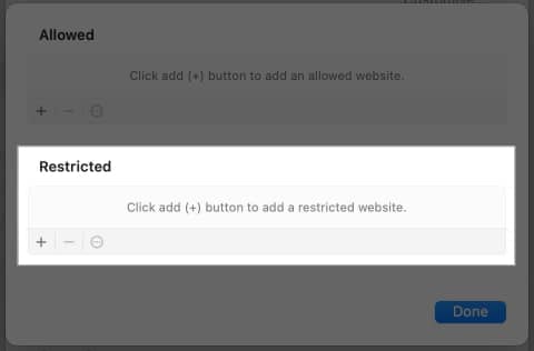 Adding a website to Restricted list on a Mac.