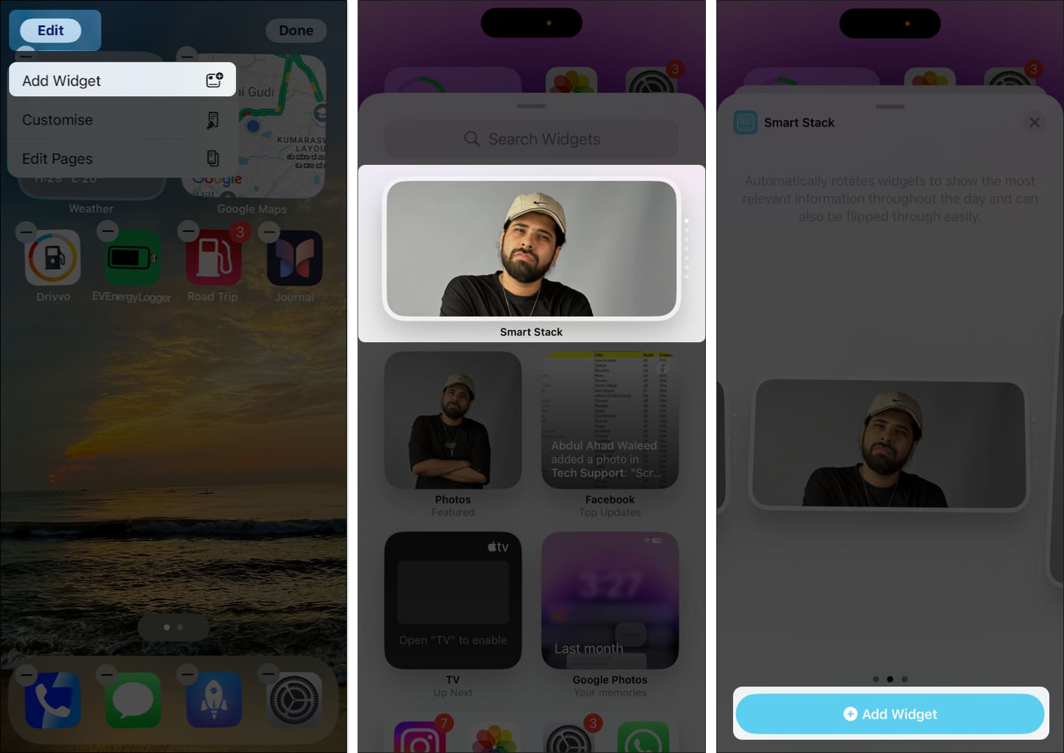 Creating a Smart Stack of widgets on the iPhone Home Screen.