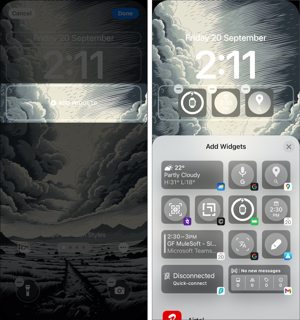 Adding a widget to an iPhone Lock Screen.