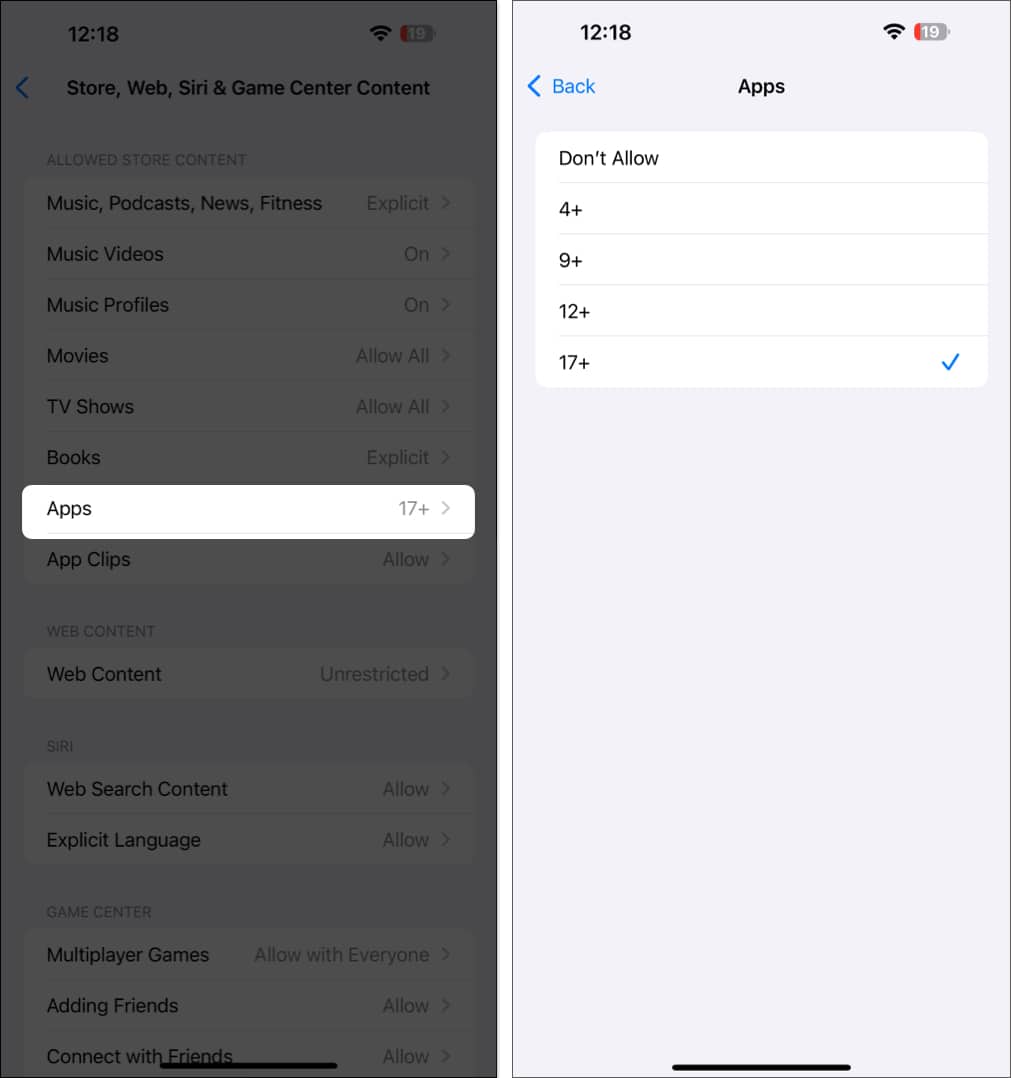 Setting App Store age limit for apps.