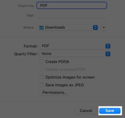 Saving unlocked PDF on a Mac.