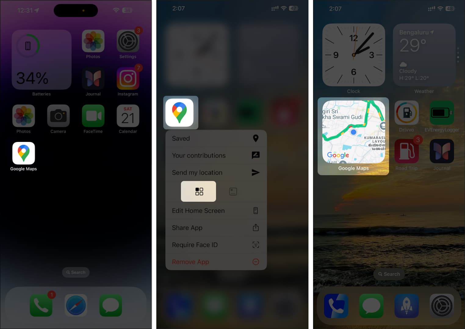 Converting an app icon to widgets on the Home Screen on an iPhone.
