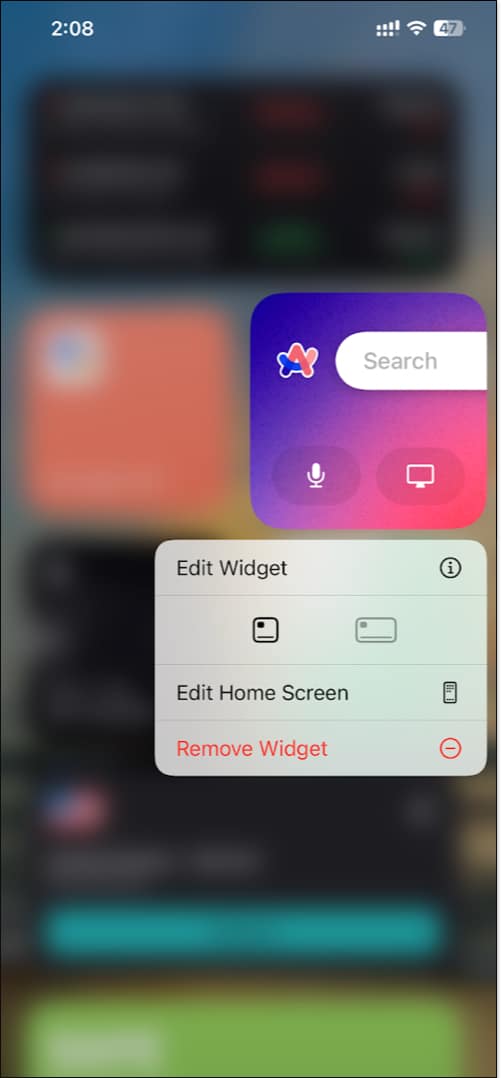 Editing widgets in Today View on iPhone.