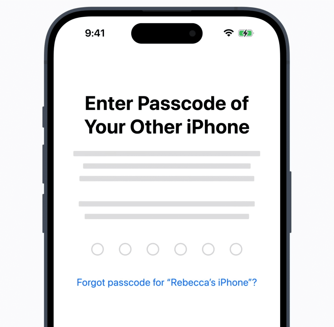 Passcode prompt on dld iPhone for transferring data.