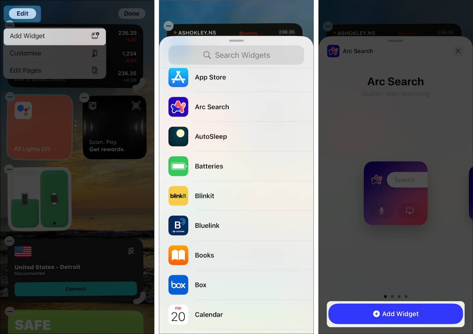Adding a widget to the Today View on an iPhone.