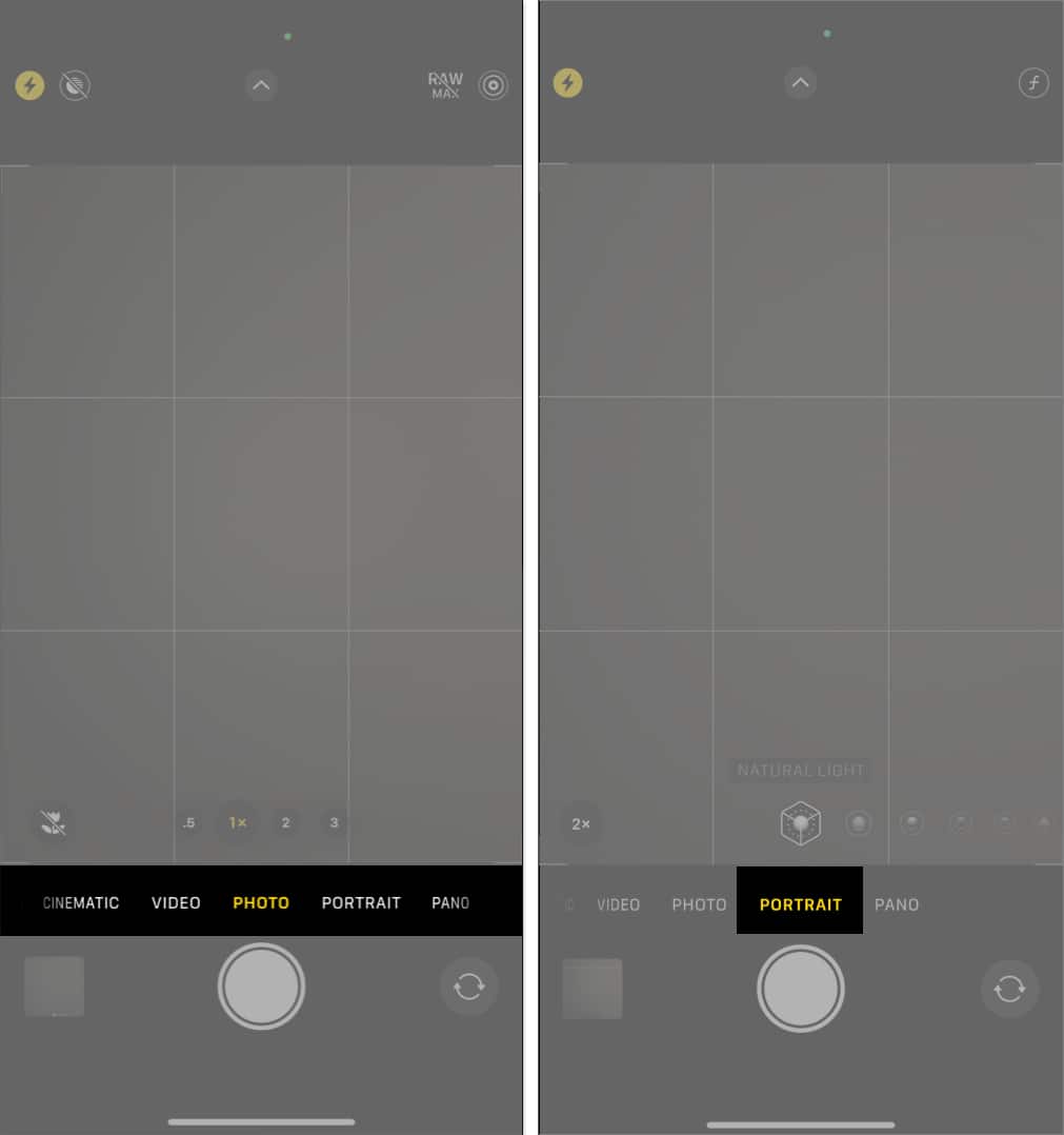 Accessing the Portrait mode in iPhone Camera app.