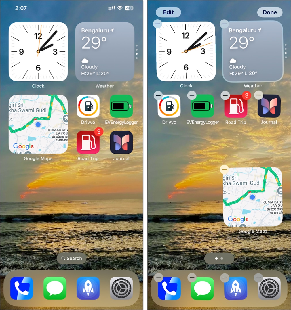 Rearranging widgets on the iPhone Home Screen.