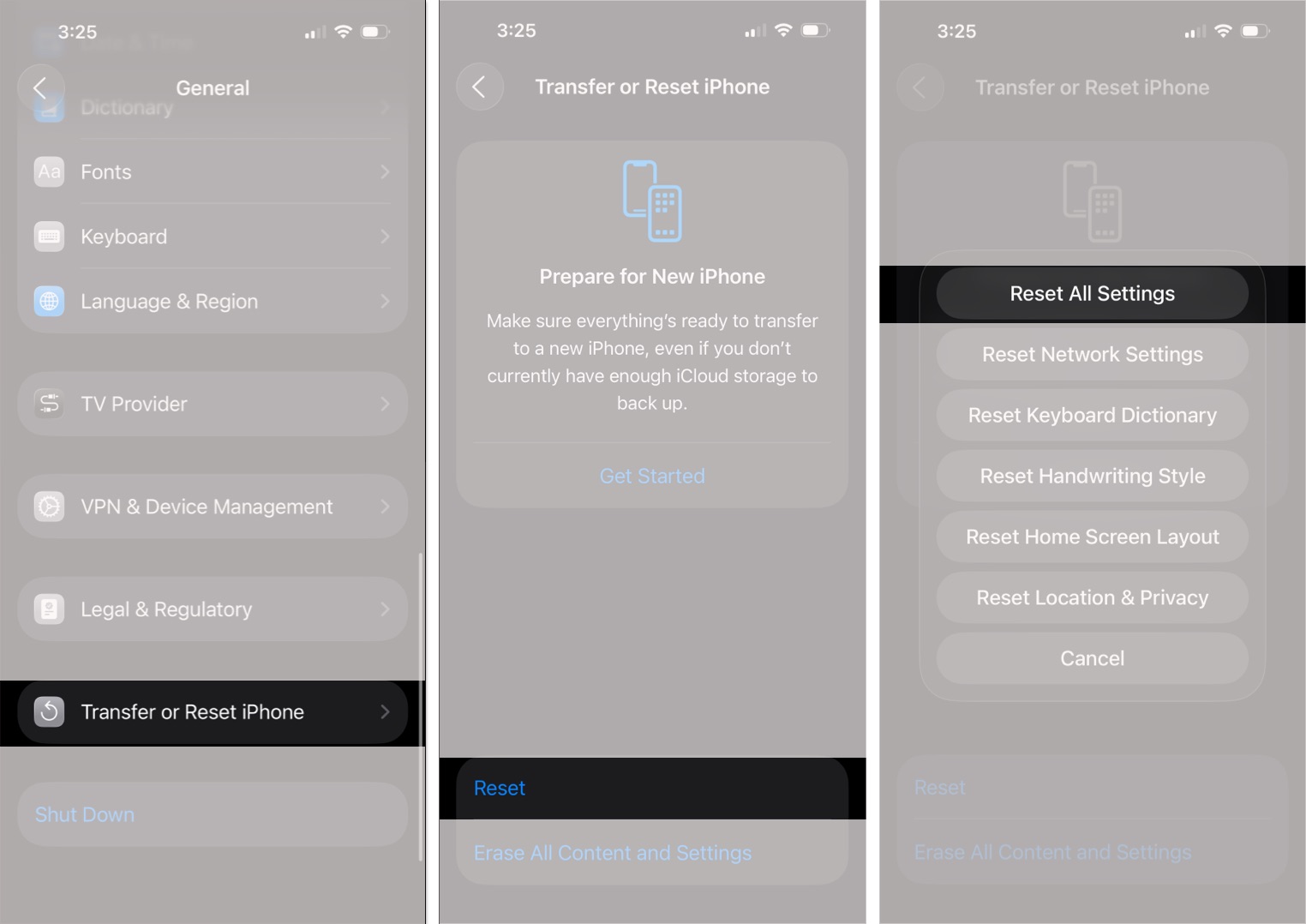 Reset all settings on iphone