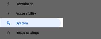 System option in Chrome settings.