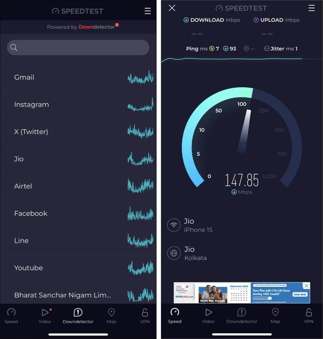 Speedtest by Ookla iOS app.