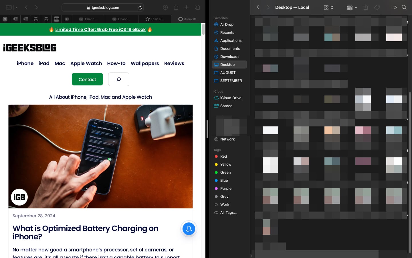 Opening two apps in Split View on a Mac.