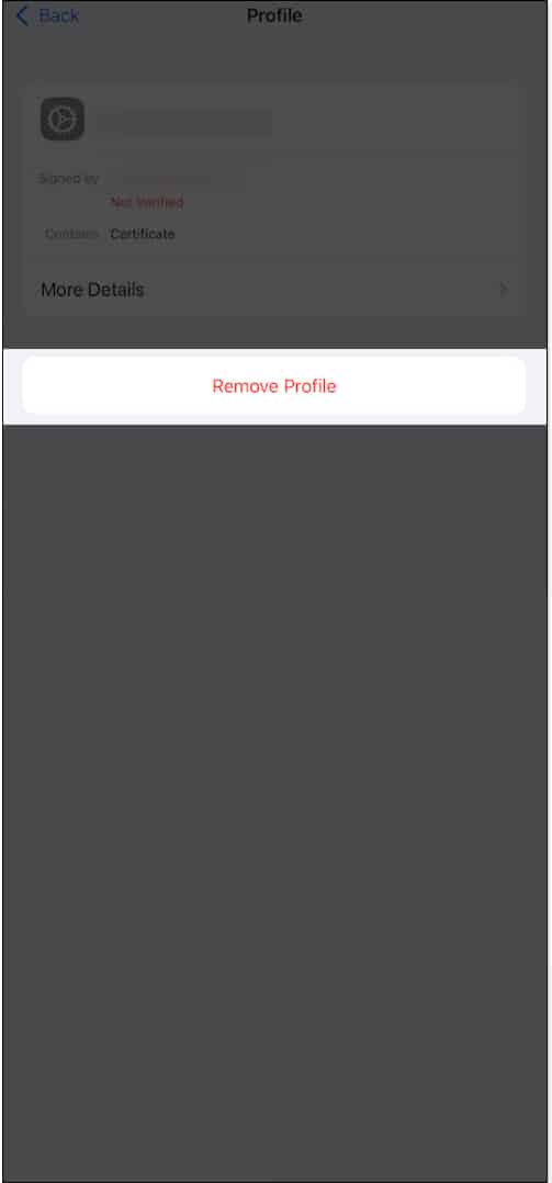 Remove Profile button in iPhone Settings app to remove a profile.