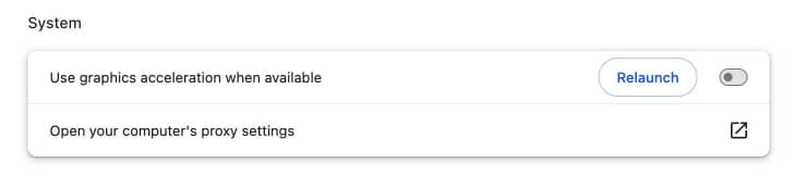 Use graphics acceleration when available option in Chrome settings.