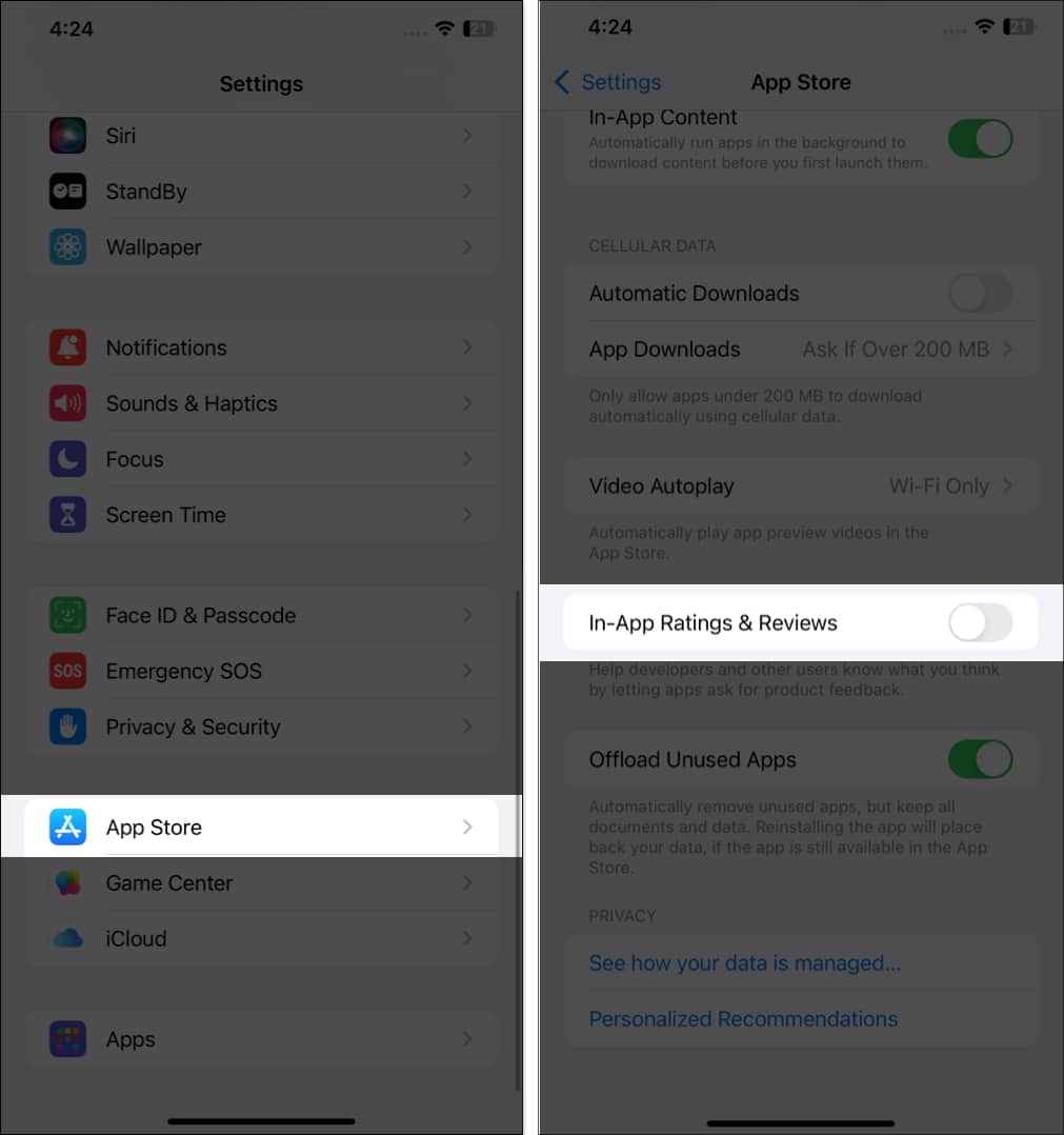 Turn off In-App Ratings and Reviews in App Store settings