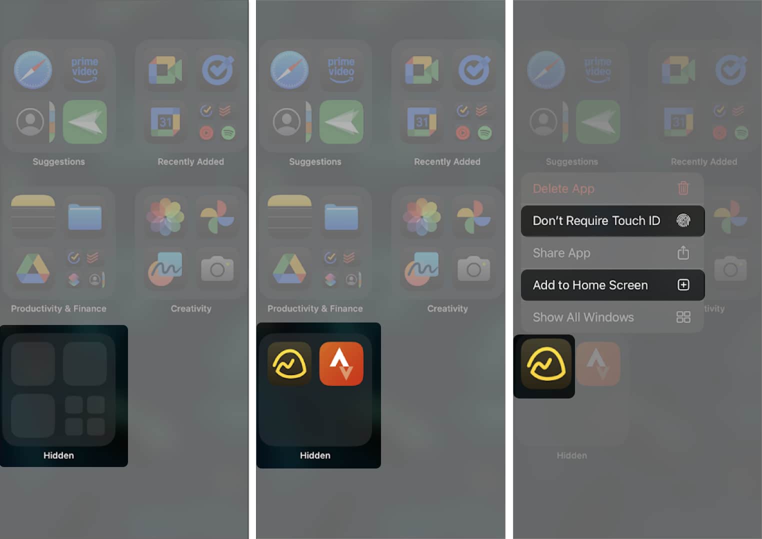 Options to unhide an app and put it back on the iOS 18 Home Screen.