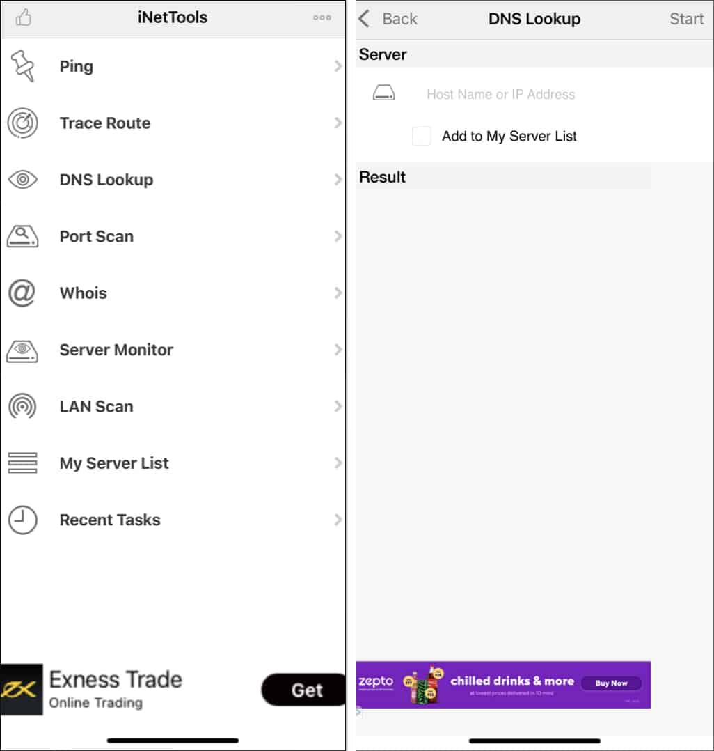iNetTools - Ping, DNS, Port Scan iOS app.