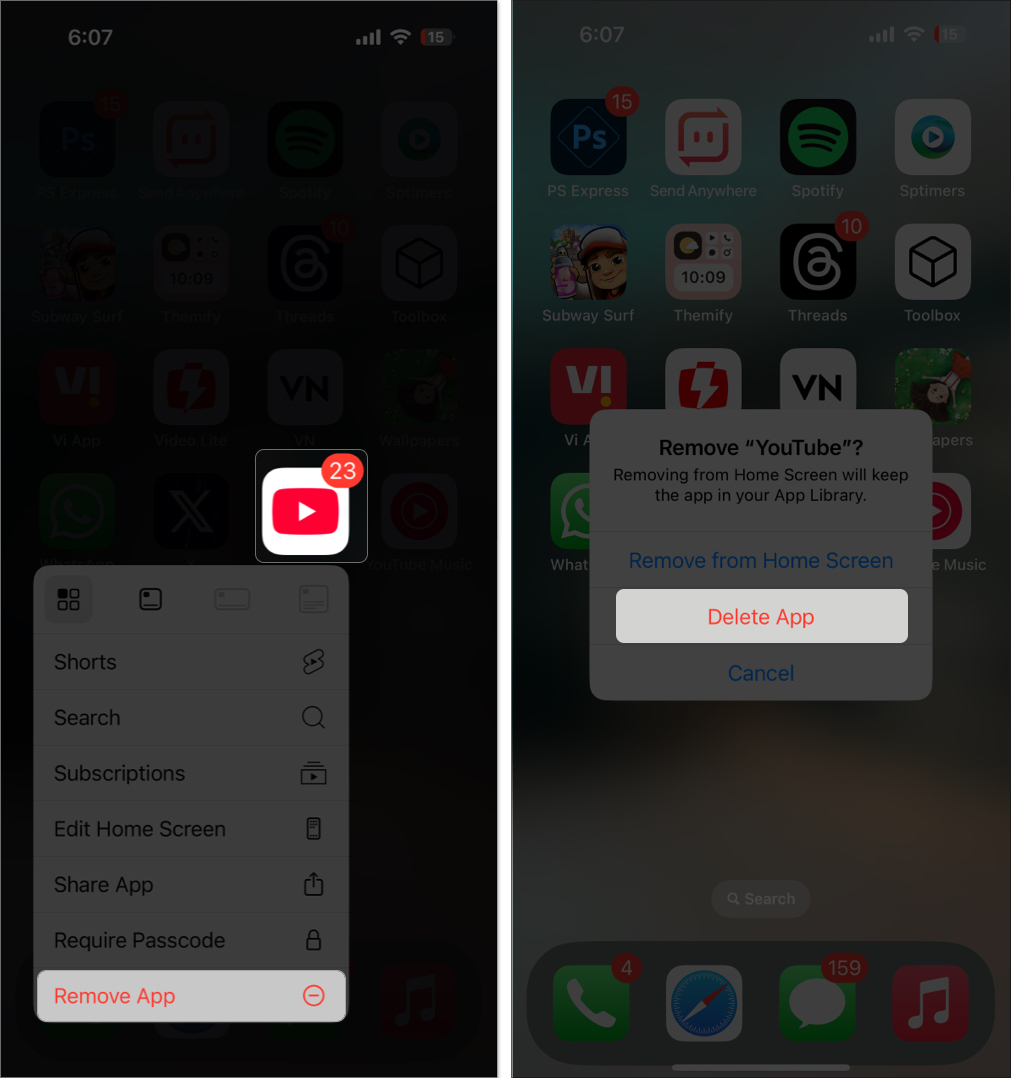 Remove youtube app from the iphone