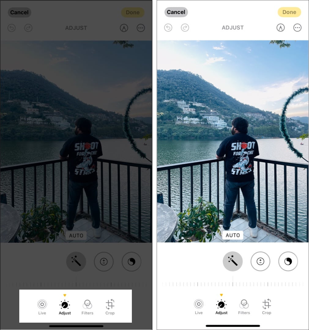 Using adjustment tools in the iOS 18 Photos app.
