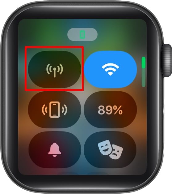 Cellular icon on Apple Watch Control center.