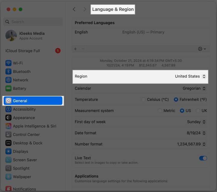 Changing the region settings of a Mac to the US to access all Apple News sources.