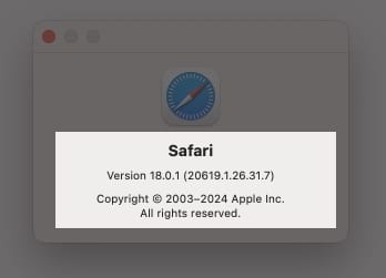 Check current version of Safari on Mac.