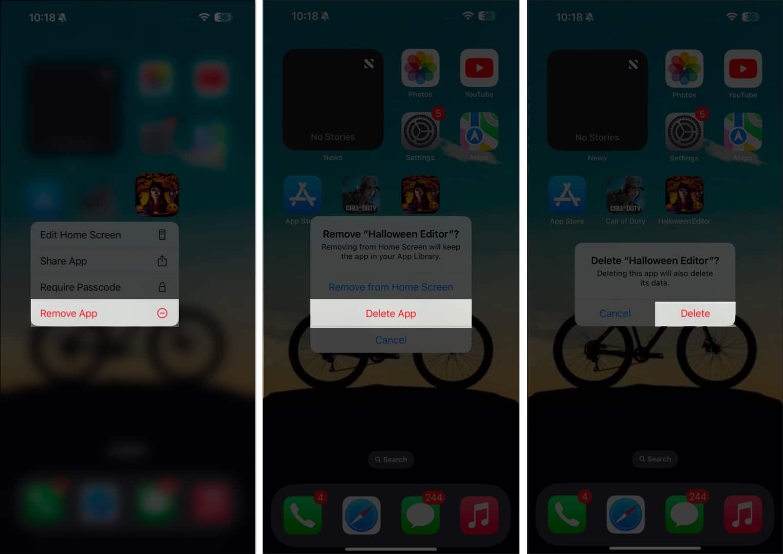 Deleting ununsed app on an iPhone from the Home Screen.