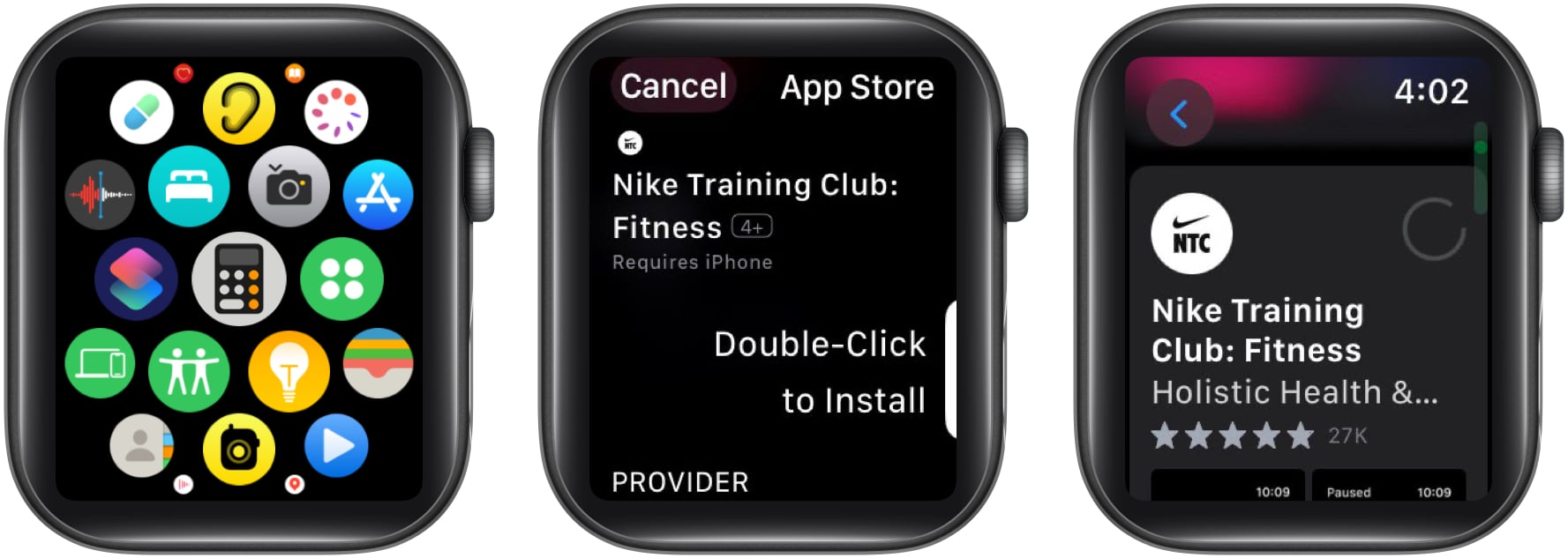 Downloading an app from the App Store on an Apple Watch.