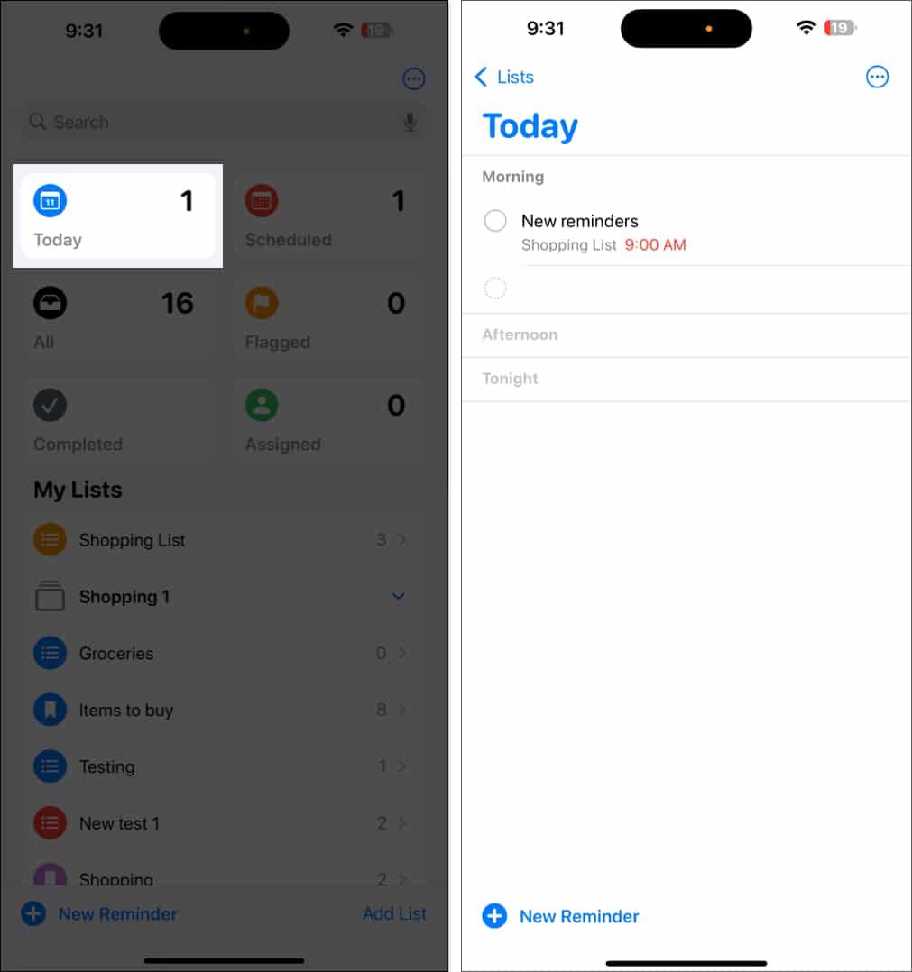 Reordering tasks in the Reminders app.