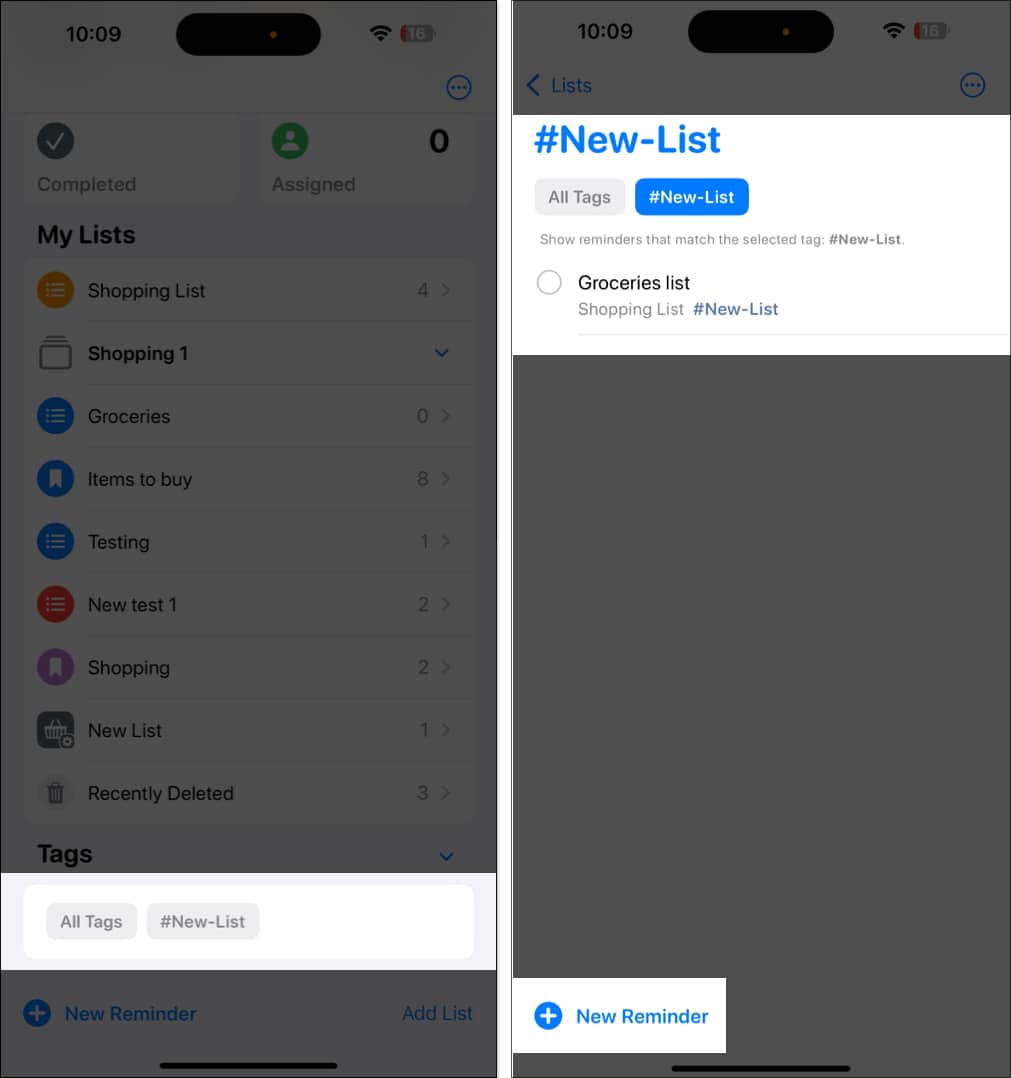 Seeing all reminders with a certain tag in Reminders.