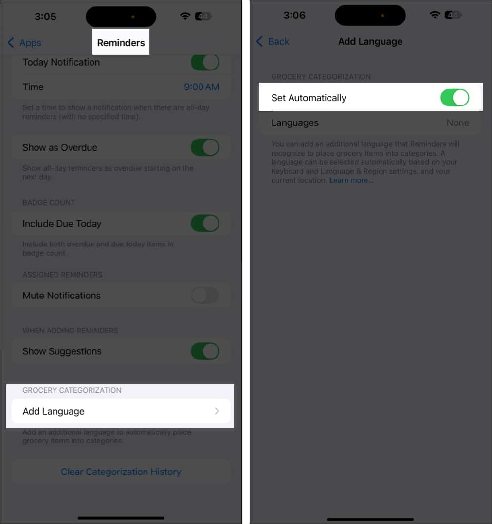 Adding language for grocery categorization in Reminders app.