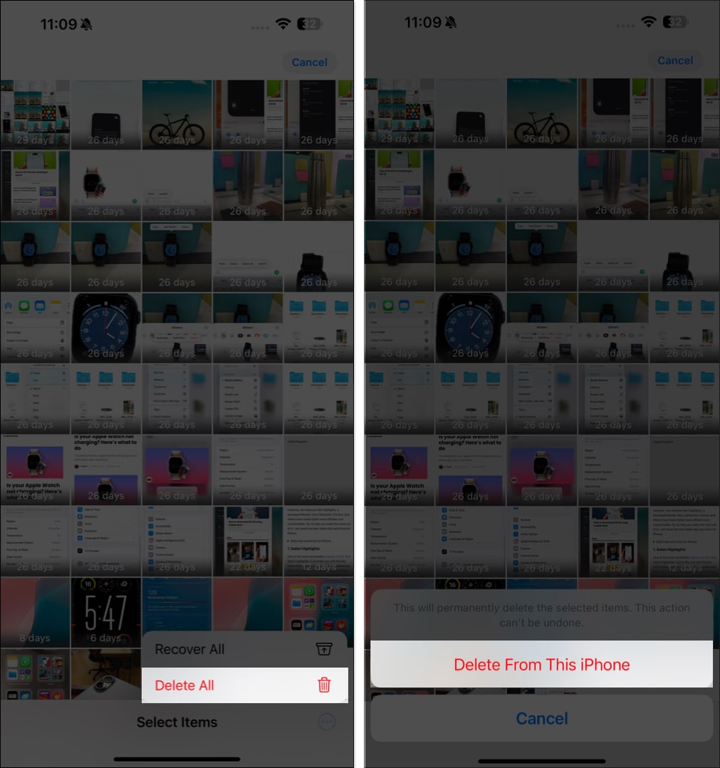 Deleting photos and videos from the Recently Deleted folder in Photos.