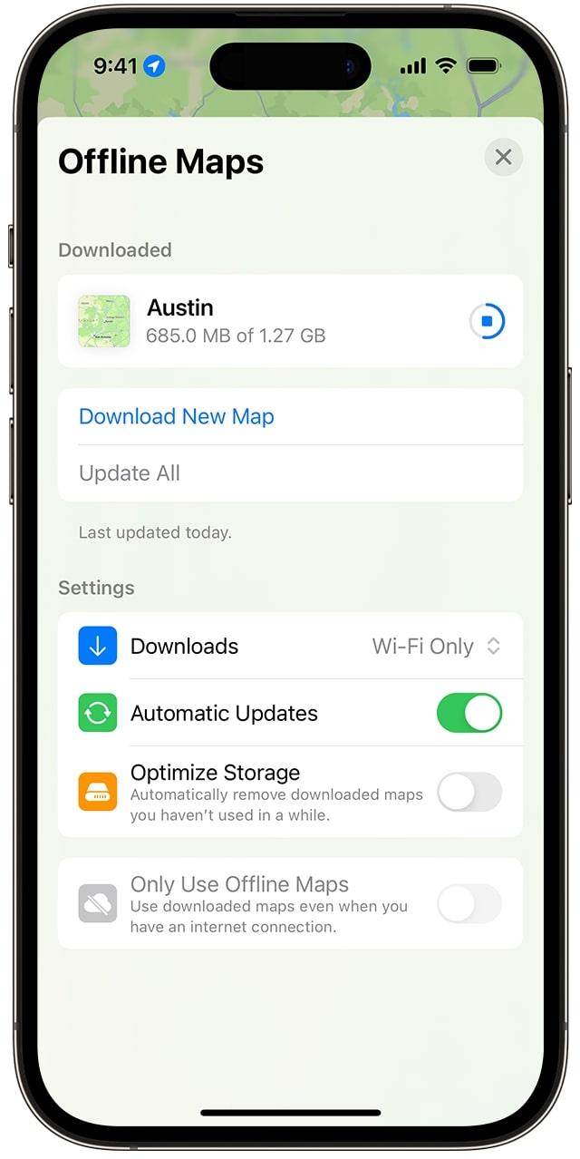 Download New Map option in Apple Maps app to download a map.