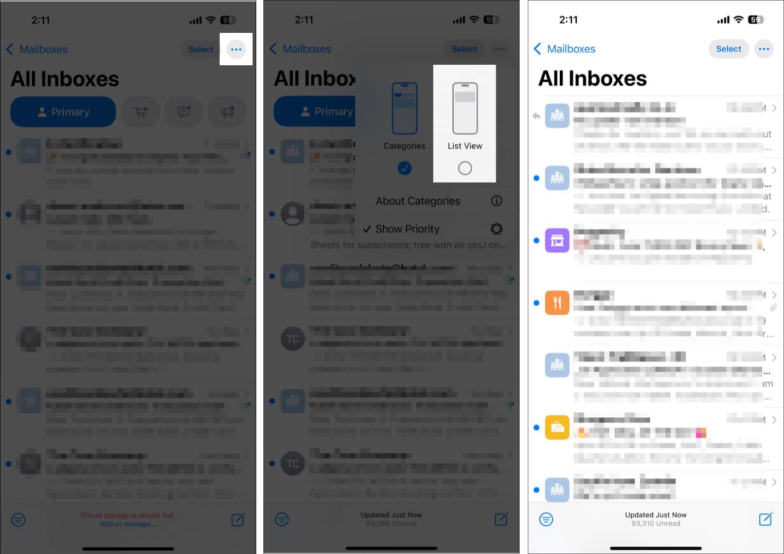 Select List View option to disable Mail categories in mail app.