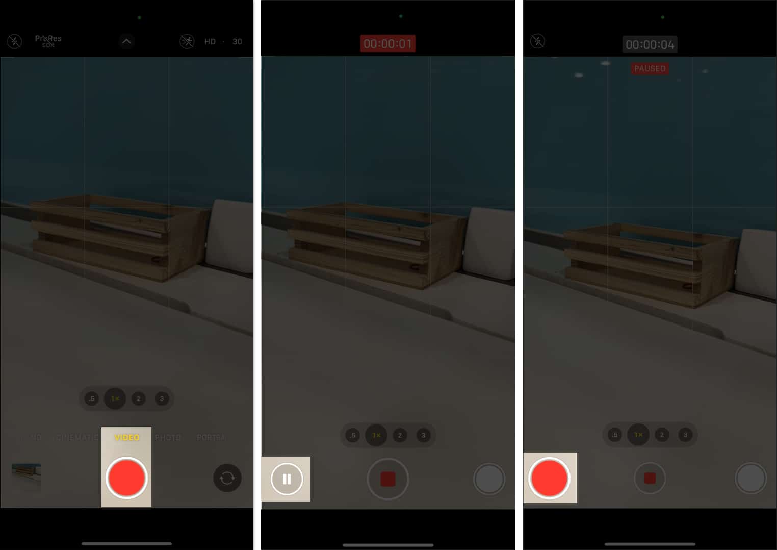 Start recording video and tap on Pause button on iPhone Camera app.