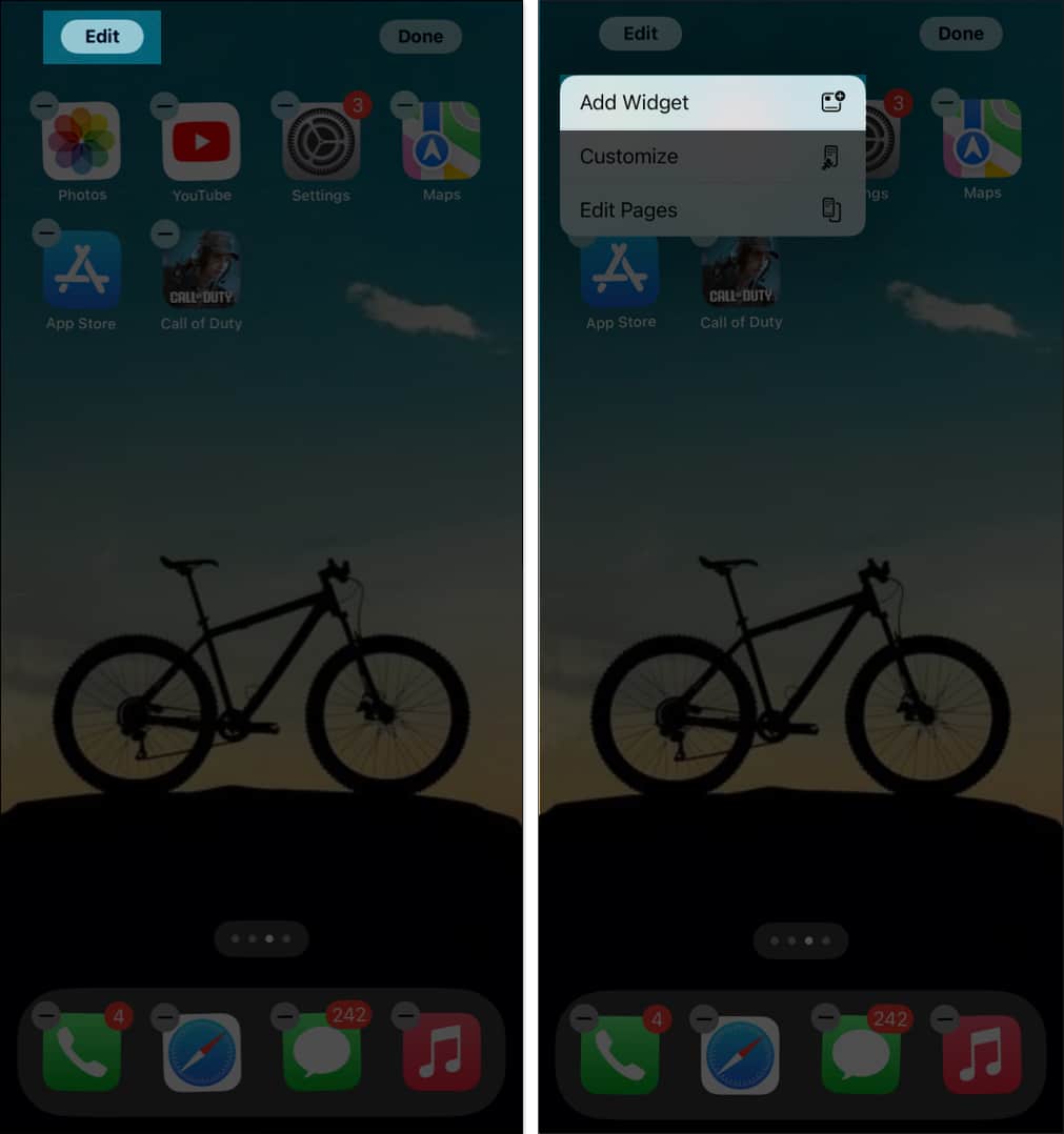 Adding a widget to an iPhone Home Screen.