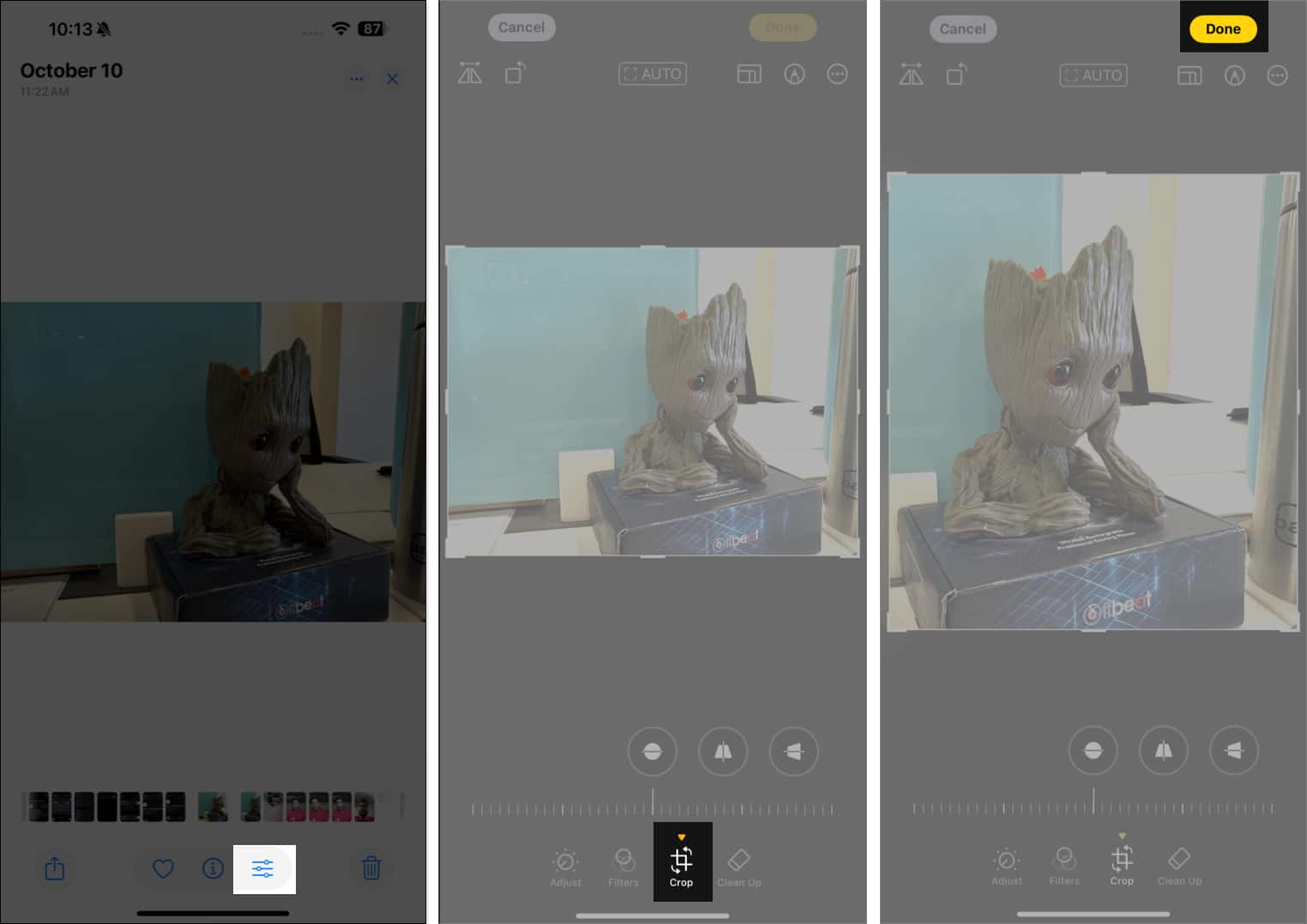 Tap on Edit icon to crop image on iPhone.
