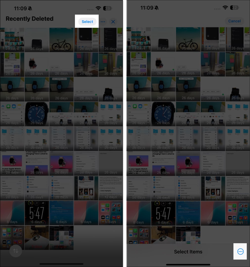Using the Select option to select media to delete.