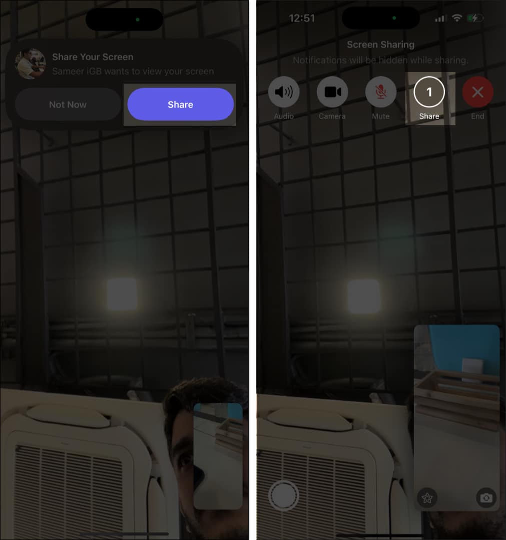 Share option to allow remote control of iPhone over FaceTime.