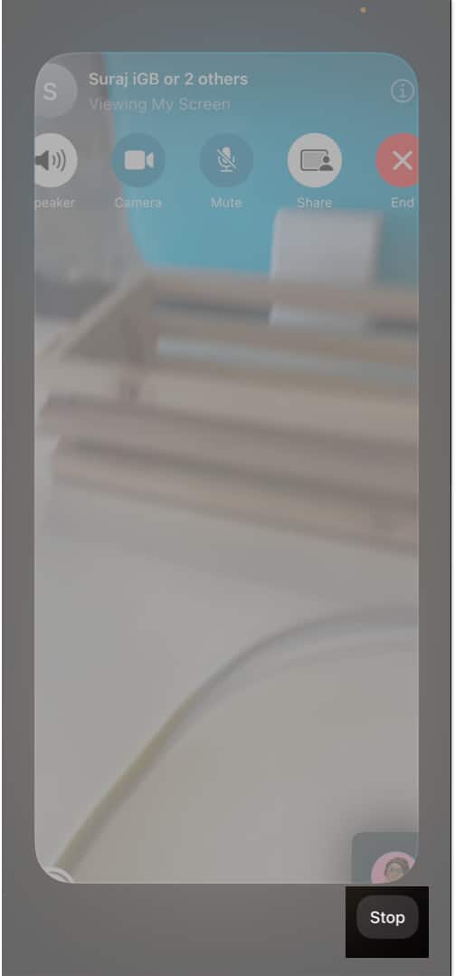 Stop button in FaceTime to stop screen sharing.