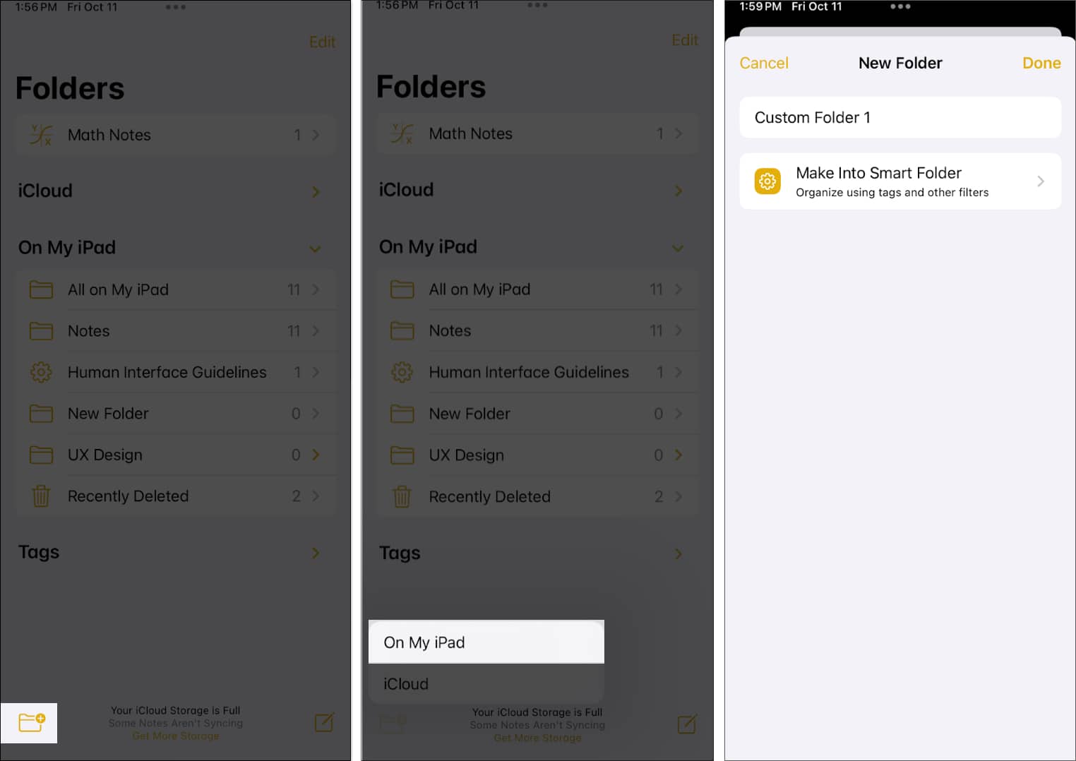 Creating a folder in the Apple Notes app.