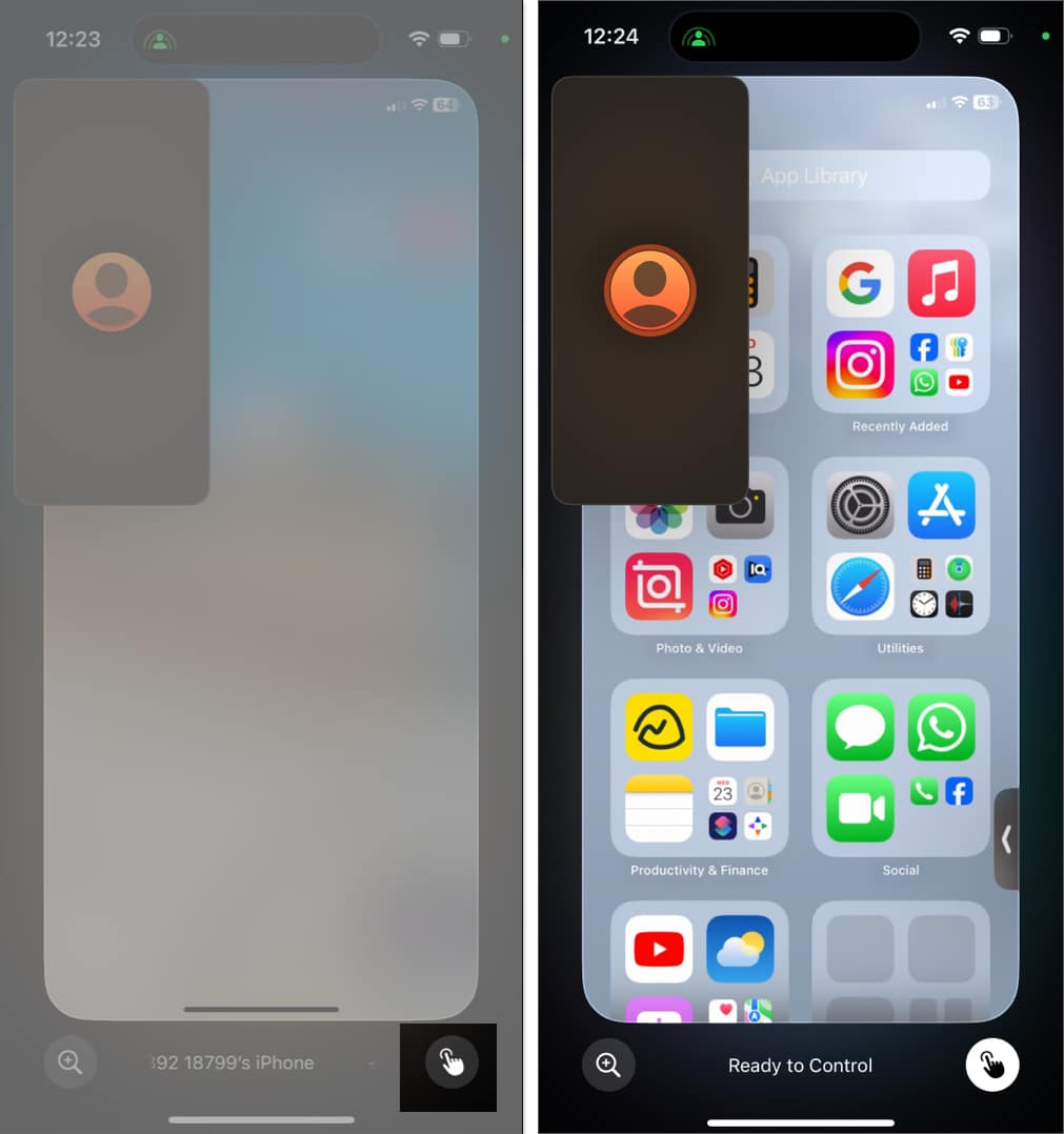 Remotely controlling an iPhone using the SharePlay remote control functionality.
