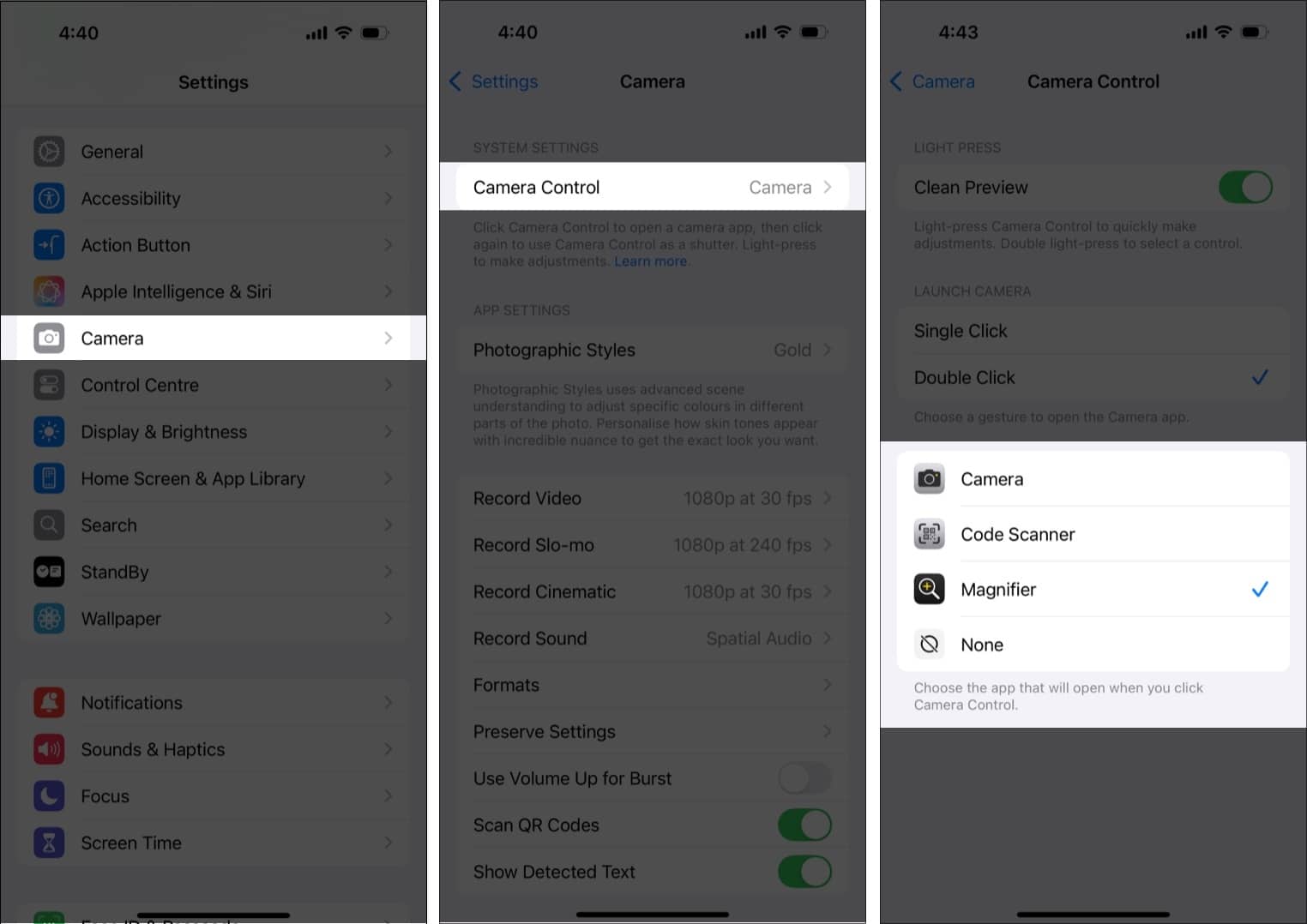change iPhone 16 Camera Control functionality.