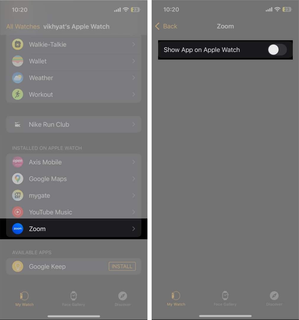 Disabling the Show App on Apple Watch option in the Watch app.